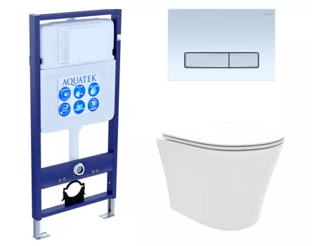 Комплект 3 в 1 инсталляция Акватек Standart 50 + Унитаз подвесной Enio Neo EN5370588 с кнопкой белой хром INS-0000012 + EN5370588 + KDI-0000030