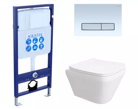 Комплект 3 в 1 инсталляция Акватек Standart 50 + Унитаз подвесной Enio Vicino EN9170544 с кнопкой белой хром INS-0000012 + EN9170544 + KDI-0000030