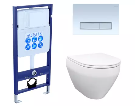 Комплект 3 в 1 инсталляция Акватек Standart 50 + Унитаз подвесной Enio Cono EN2870522 с кнопкой белой хром INS-0000012 + EN2870522 + KDI-0000030