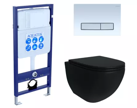 Комплект 3 в 1 инсталляция Акватек Standart 50 + Унитаз подвесной Enio Unico BL EN4105055 черный с кнопкой белой хром INS-0000012 + EN4105055 + KDI-0000030