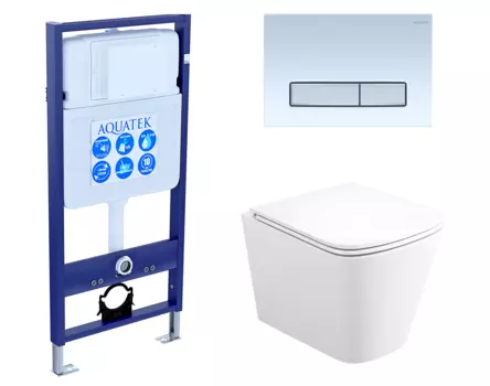 Комплект 3 в 1 инсталляция Акватек Standart 50 + Унитаз подвесной Enio Binario Tornado EN4180237 с кнопкой белой хром INS-0000012 + EN4180237 + KDI-0000030