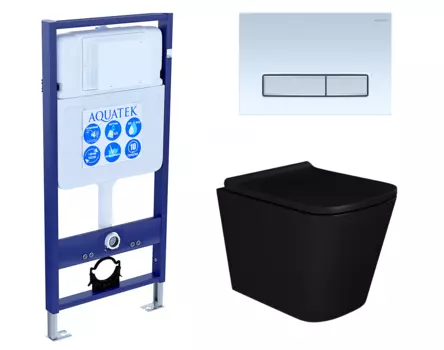 Комплект 3 в 1 инсталляция Акватек Standart 50 + Унитаз подвесной Enio Binario BL EN4180225 черный с кнопкой белой хром INS-0000012 + EN4180225 + KDI-0000030