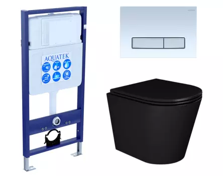 Комплект 3 в 1 инсталляция Акватек Standart 50 + Унитаз подвесной Enio Cento BL EN4280035 черный с кнопкой белой хром INS-0000012 + EN4280035 + KDI-0000030
