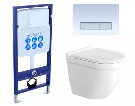Комплект 3 в 1 инсталляция Акватек Standart 50 + Унитаз подвесной Enio Pulito EN1170052 с кнопкой белой хром INS-0000012 + EN1170052 + KDI-0000030
