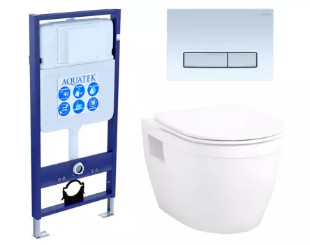 Комплект 3 в 1 инсталляция Акватек Standart 50 + Унитаз подвесной Enio Bolo EN8350034 с кнопкой белой хром INS-0000012 + EN8350034 + KDI-0000030