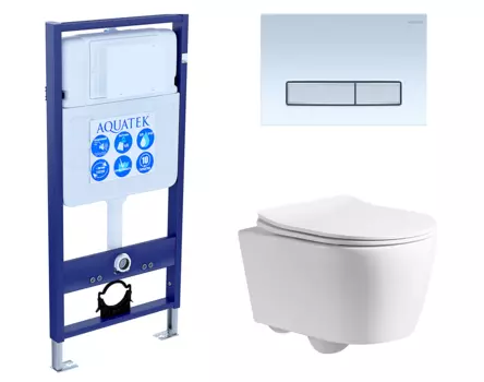 Комплект 3 в 1 инсталляция Акватек Standart 50 + Унитаз подвесной CeruttiSpa Sella PP 9738 с кнопкой белой хром INS-0000012 + 9738 + KDI-0000030