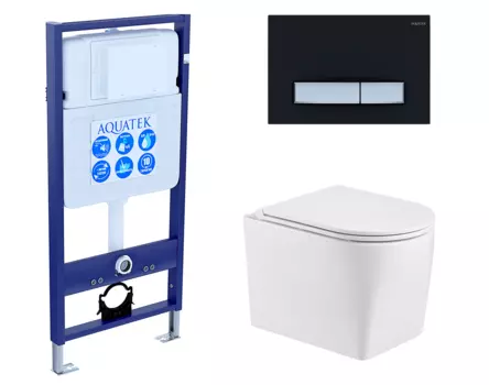 Комплект 3 в 1 инсталляция Акватек Standart 50 + Унитаз подвесной WeltWasser Nesenbach 004 GL-WT с кнопкой черной хром INS-0000012 + 10000008265 + KDI-0000031