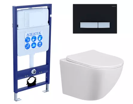 Комплект 3 в 1 инсталляция Акватек Standart 50 + Унитаз подвесной Taliente Amato AM25010 с кнопкой черной хром INS-0000012 + AM25010 + KDI-0000031