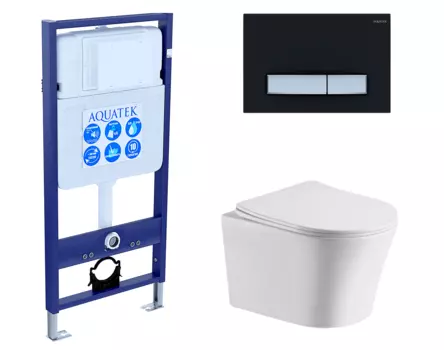 Комплект 3 в 1 инсталляция Акватек Standart 50 + Подвесной унитаз CeruttiSpa Adige Aria CT7837 с кнопкой черной хром INS-0000012 + 7837 + KDI-0000031