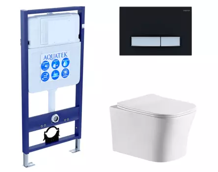 Комплект 3 в 1 инсталляция Акватек Standart 50 + Подвесной унитаз CeruttiSpa Marmolada aria CT7778 с кнопкой черной хром INS-0000012 + 7778 + KDI-0000031
