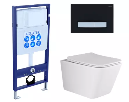 Комплект 3 в 1 инсталляция Акватек Standart 50 + Унитаз подвесной Ceramica Nova Metric Rimless CN3007 с кнопкой черной хром INS-0000012 + CN3007 + KDI-0000031
