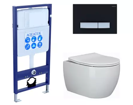 Комплект 3 в 1 инсталляция Акватек Standart 50 + Унитаз подвесной Ceramica Nova Play CN3001 с кнопкой черной хром INS-0000012 + CN3001 + KDI-0000031