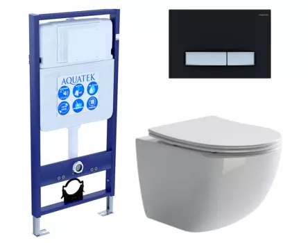 Комплект 3 в 1 инсталляция Акватек Standart 50 + Унитаз подвесной Ceramica Nova Forma CN3009 с кнопкой черной хром INS-0000012 + CN3009 + KDI-0000031