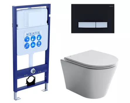 Комплект 3 в 1 инсталляция Акватек Standart 50 + Унитаз подвесной Ceramica Nova Forma CN3011 с кнопкой черной хром INS-0000012 + CN3011 + KDI-0000031