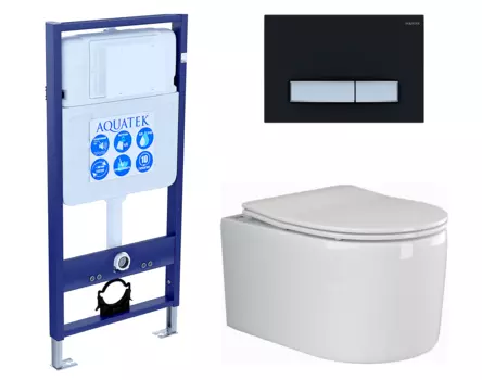 Комплект 3 в 1 инсталляция Акватек Standart 50 + Унитаз подвесной Ceramica Nova Moments CN3003 с кнопкой черной хром INS-0000012 + CN3003 + KDI-0000031