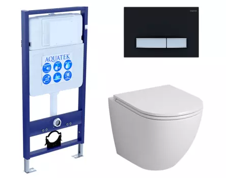 Комплект 3 в 1 инсталляция Акватек Standart 50 + Унитаз подвесной Grossman GR-4455S с кнопкой черной хром INS-0000012 + GR-4455S + KDI-0000031