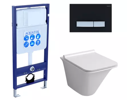 Комплект 3 в 1 инсталляция Акватек Standart 50 + Унитаз подвесной Grossman GR-4413S с кнопкой черной хром INS-0000012 + GR-4413S + KDI-0000031