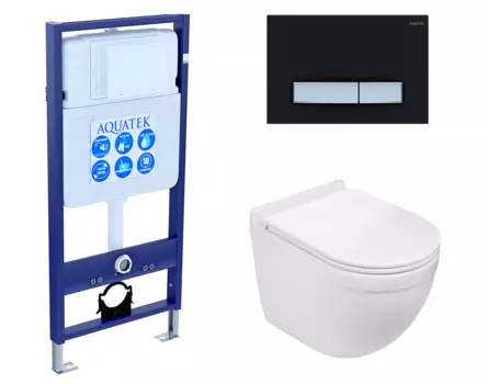 Комплект 3 в 1 инсталляция Акватек Standart 50 + Подвесной унитаз WeltWasser Heimbach 043 GL-WT с кнопкой черной хром INS-0000012 + 10000008260 + KDI-0000031