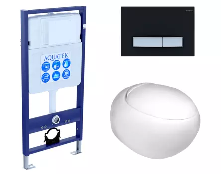 Комплект 3 в 1 инсталляция Акватек Standart 50 + Подвесной унитаз WeltWasser Jeckenbach с кнопкой черной хром INS-0000012 + 10000003809 + KDI-0000031