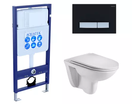 Комплект 3 в 1 инсталляция Акватек Standart 50 + Подвесной унитаз WeltWasser Baarbach 004 GL-WT с кнопкой черной хром INS-0000012 + 10000003811 + KDI-0000031