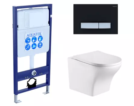 Комплект 3 в 1 инсталляция Акватек Standart 50 + Подвесной унитаз WeltWasser Odenbach 004 GL-WT с кнопкой черной хром INS-0000012 + 10000003704 + KDI-0000031