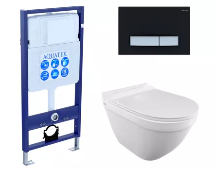 Комплект 3 в 1 инсталляция Акватек Standart 50 + Унитаз подвесной Iddis Cloud CLORDSEi25 с кнопкой черной хром INS-0000012 + CLORDSEi25 + KDI-0000031