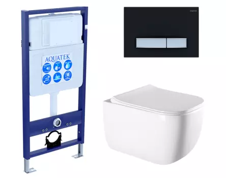 Комплект 3 в 1 инсталляция Акватек Standart 50 + Унитаз подвесной Vincea Form VT1-35 с кнопкой черной хром INS-0000012 + VT1-35 + KDI-0000031
