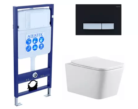Комплект 3 в 1 инсталляция Акватек Standart 50 + Подвесной унитаз SinteSi BALTI с кнопкой черной хром INS-0000012 + SIN-TS-BLT-171 + KDI-0000031