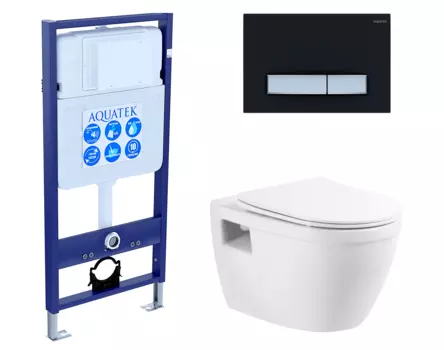 Комплект 3 в 1 инсталляция Акватек Standart 50 + Унитаз подвесной BelBagno Loto BB070CHR/SC с кнопкой черной хром INS-0000012 + BB070CHR/SC + KDI-0000031