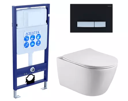 Комплект 3 в 1 инсталляция Акватек Standart 50 + Унитаз подвесной Акватек Вега AQ1905-00 с кнопкой черной хром INS-0000012 + AQ1905-00 + KDI-0000031