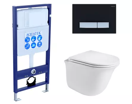 Комплект 3 в 1 инсталляция Акватек Standart 50 + Подвесной унитаз WeltWasser Telbach 004 GL-WT с кнопкой черной хром INS-0000012 + 10000003668 + KDI-0000025