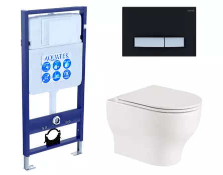 Комплект 3 в 1 инсталляция Акватек Standart 50 + Подвесной унитаз WeltWasser Erlenbach 004 GL-WT с кнопкой черной хром INS-0000012 + 10000003807 + KDI-0000031