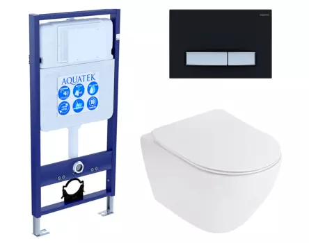 Комплект 3 в 1 инсталляция Акватек Standart 50 + Унитаз подвесной Cezares Stylus CZR-513-TH-R с кнопкой черной хром INS-0000012 + CZR-513-TH-R + CZR-2011-SC + KDI-0000031