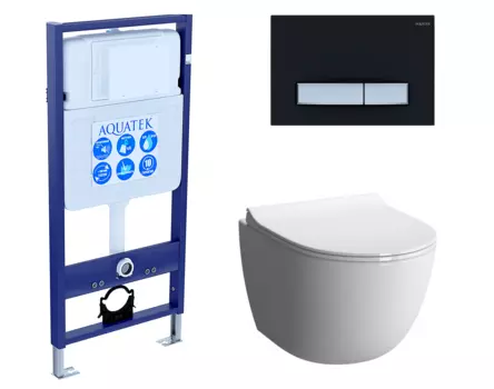 Комплект 3 в 1 инсталляция Акватек Standart 50 + Унитаз подвесной VitrA Sento 7748В003-0075 с кнопкой черной хром INS-0000012 + 7748B003-0075 + 130-003-009 + KDI-0000031