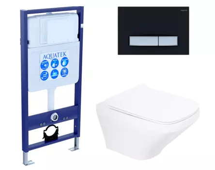 Комплект 3 в 1 инсталляция Акватек Standart 50 + Унитаз подвесной BelBagno Sela BB3201CHR с кнопкой черной хром INS-0000012 + BB3201CHR + BB3201SC + KDI-0000031