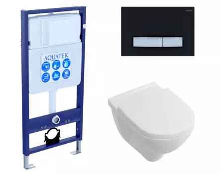 Комплект 3 в 1 инсталляция Акватек Standart 50 + Унитаз подвесной Villeroy & Boch O Novo Directflush с кнопкой черной хром INS-0000012 + 5660HR01 + KDI-0000031