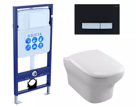 Комплект 3 в 1 инсталляция Акватек Standart 50 + Унитаз подвесной Jacob Delafon Vox EDM102-00 с кнопкой черной хром INS-0000012 + EDM102-00 + E20142-00 + KDI-0000031