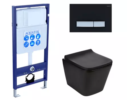 Комплект 3 в 1 инсталляция Акватек Standart 50 + Подвесной унитаз WeltWasser Gelbach 041 MT-BL черный с кнопкой черной хром INS-0000012 + 10000008262 + KDI-0000031