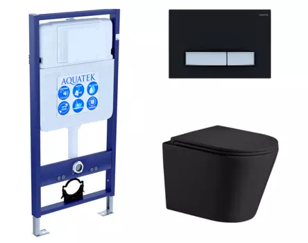 Комплект 3 в 1 инсталляция Акватек Standart 50 + Подвесной унитаз WeltWasser Salzbach 043 MT-BL черный с кнопкой черной хром INS-0000012 + 10000008258 + KDI-0000031
