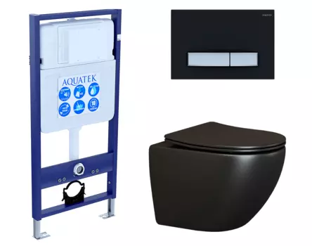 Комплект 3 в 1 инсталляция Акватек Standart 50 + Унитаз подвесной Ceramica Nova Metropol CN4002MB черный с кнопкой черной хром INS-0000012 + CN4002MB + KDI-0000031