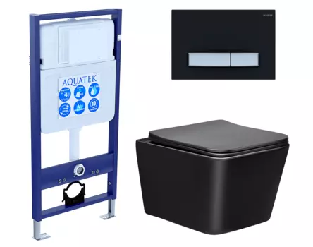 Комплект 3 в 1 инсталляция Акватек Standart 50 + Унитаз Vincea Q-Line VT1-12MB черный с кнопкой черной хром INS-0000012 + VT1-12MB + KDI-0000025