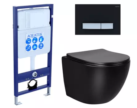 Комплект 3 в 1 инсталляция Акватек Standart 50 + Унитаз Vincea Globo VT1-14MB черный с кнопкой черной хром INS-0000012 + VT1-14MB + KDI-0000031