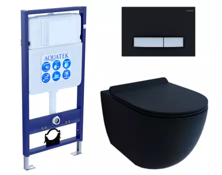 Комплект 3 в 1 инсталляция Акватек Standart 50 + Унитаз подвесной Esbano Garcia черный с кнопкой черной хром INS-0000012 + ESUPGARCBM + KDI-0000031