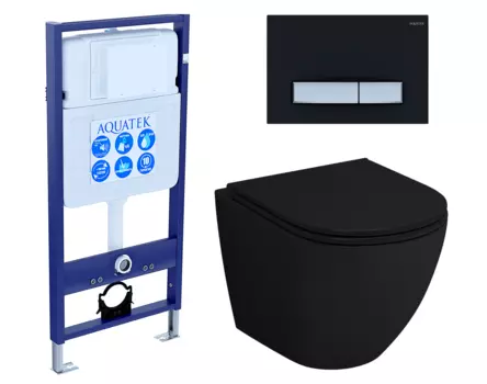 Комплект 3 в 1 инсталляция Акватек Standart 50 + Унитаз подвесной Grossman GR-4455BMS черный с кнопкой черной хром INS-0000012 + GR-4455BMS + KDI-0000031