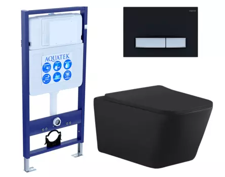 Комплект 3 в 1 инсталляция Акватек Standart 50 + Унитаз подвесной Aquanet Tavr-W BW 287011 черный с кнопкой черной хром INS-0000012 + 287011 + KDI-0000031