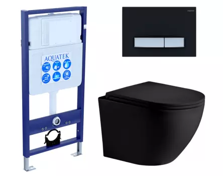 Комплект 3 в 1 инсталляция Акватек Standart 50 + Унитаз подвесной Weltwasser WW Merzbach 043 MT-BL черный с кнопкой черной хром INS-0000012 + 10000008255 + KDI-0000031