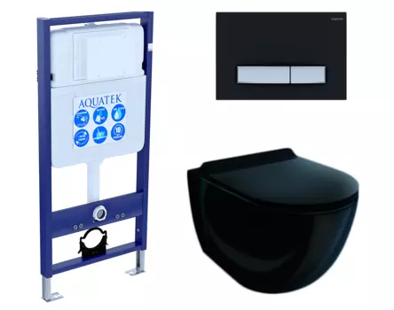 Комплект 3 в 1 инсталляция Акватек Standart 50 + Унитаз подвесной Esbano Garcia ESUPGARCB чёрный с кнопкой черной хром INS-0000012 + ESUPGARCB + KDI-0000031