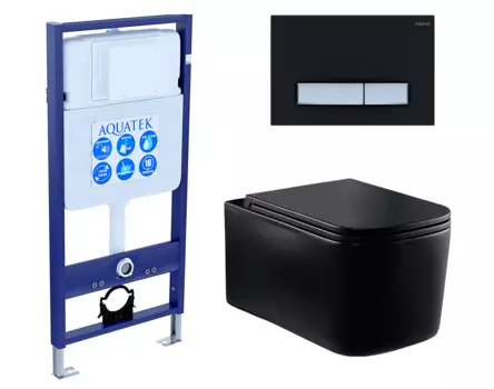 Комплект 3 в 1 инсталляция Акватек Standart 50 + Унитаз Vincea Ultra Rimless VT1-32MB черный с кнопкой черной хром INS-0000012 + VT1-32MB + KDI-0000031
