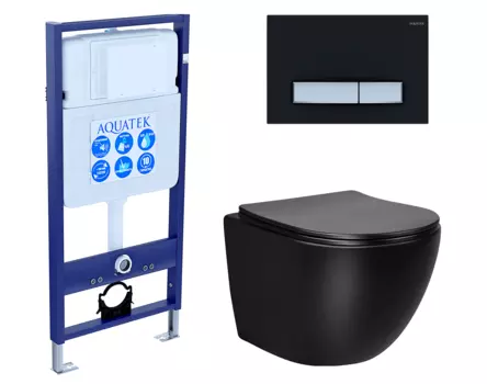 Комплект 3 в 1 инсталляция Акватек Standart 50 + Унитаз Vincea Globo VT1-14SMB черный с кнопкой черной хром INS-0000012 + VT1-14SMB + KDI-0000031