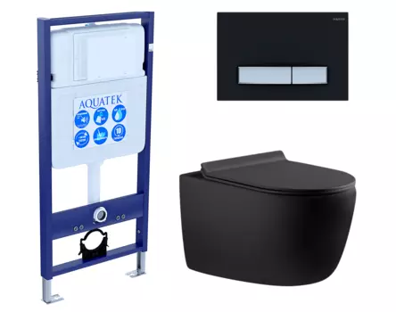 Комплект 3 в 1 инсталляция Акватек Standart 50 + Унитаз подвесной Aquanet Cetus 287008 черный с кнопкой черной хром INS-0000012 + 287008 + KDI-0000031